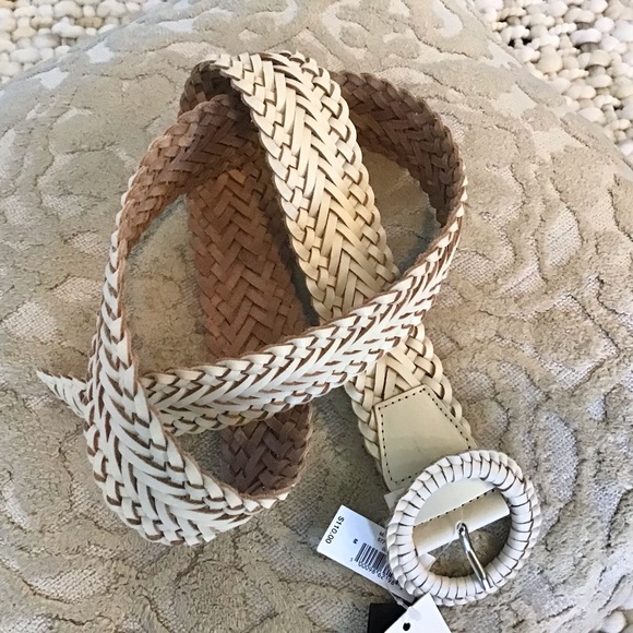 Banana Republic Braided Leather Belt Ivory Maple/Natural Size M, NWT - Picture 4 of 5